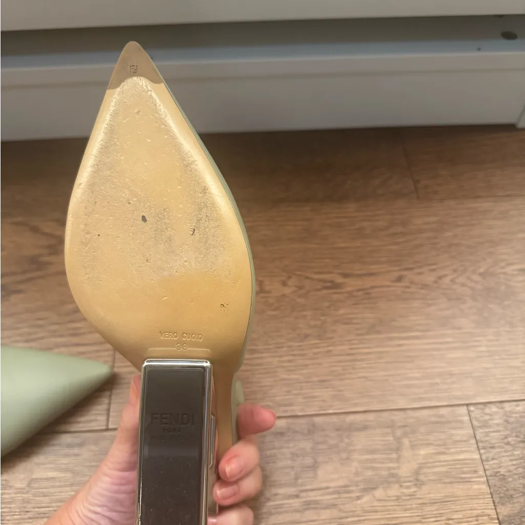 Fendi  Green Slingback Heels with Silver Accents - Image 7