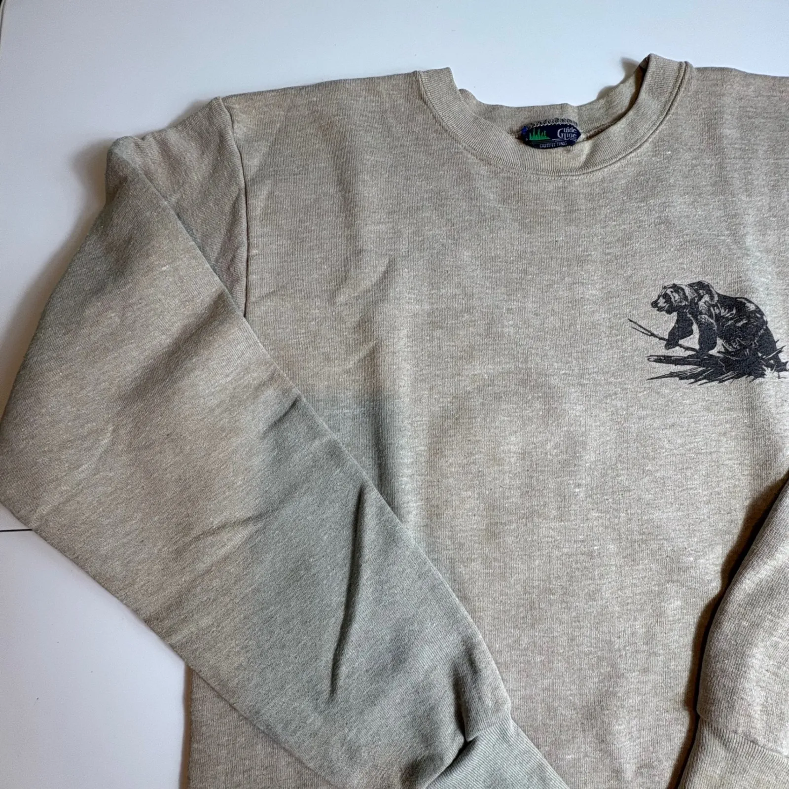 Vintage‎ 1980s Guideline Outfitting Bear Sweatshirt Great Northern Guns Alaska L Tan Size L - Image 5