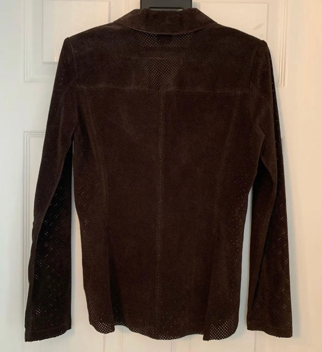 Ecru Leather Suede Perforated Shirt Jacket Shacket XS - Image 2