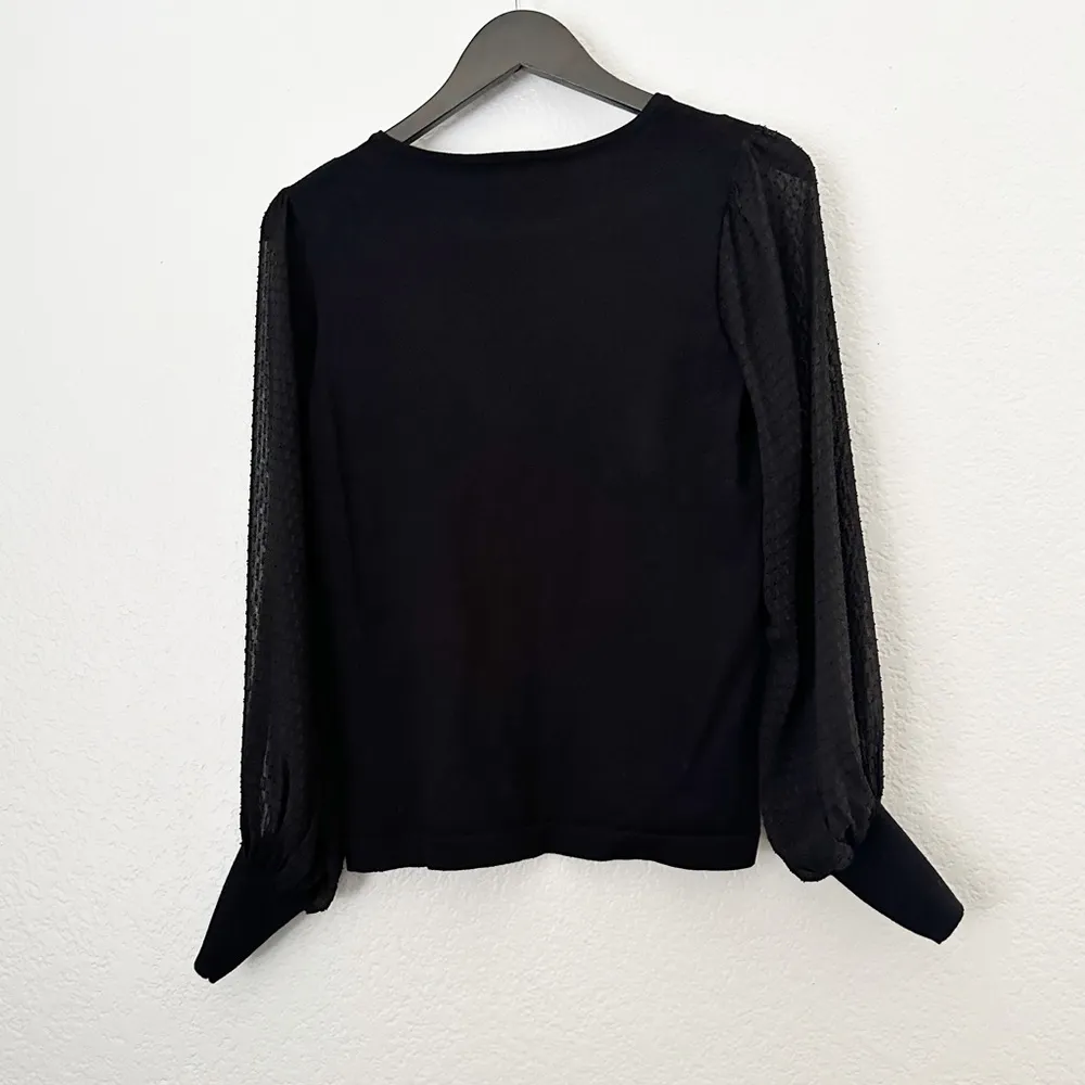 CECE Mockneck Contrast Sleeve Sweater Black Small - Image 6