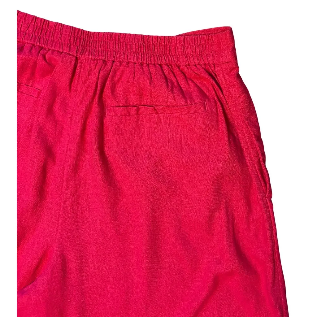 NWT Banana Republic L 14 Linen Blend Palazzo Pants Wide Leg Cropped Red Pull On - Image 6