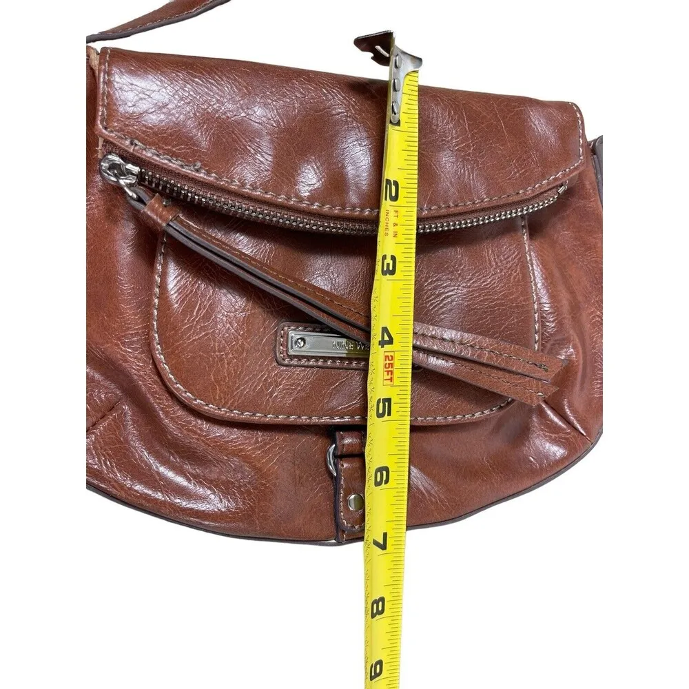 Nine West Faux Brown Leather Zipper Flappy Adjustable Crossbody Purse 90s Y2K - Image 6