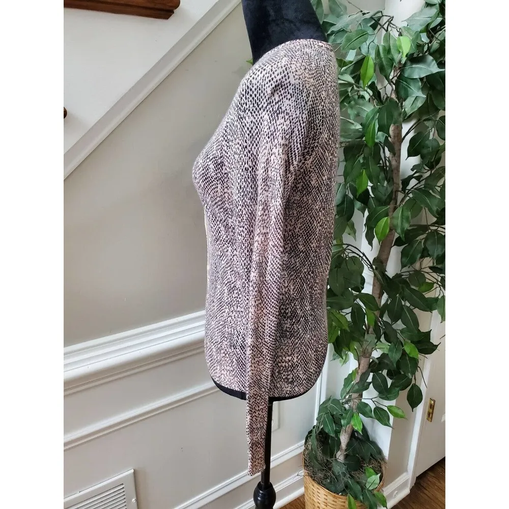 Loft Women Animal Print Beige & Black Ramie Long Sleeve Button Front Cardigan XS - Image 6