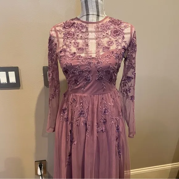 ASOS Pink Long Sleeve Mock Neck Gown - Image 2