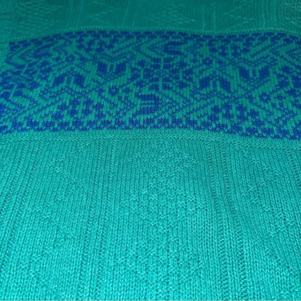 Vintage Nell Flowers Knit Sweater Green Blue Geometric Women’s Small Retro 80s - Image 3