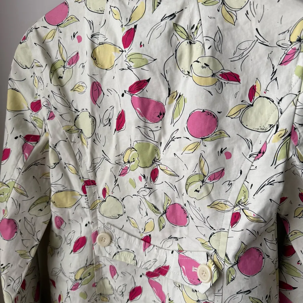 Ann Taylor LOFT Vintage Y2K Fruit Print Apple Pear Trench Coat Jacket Cotton - Image 7