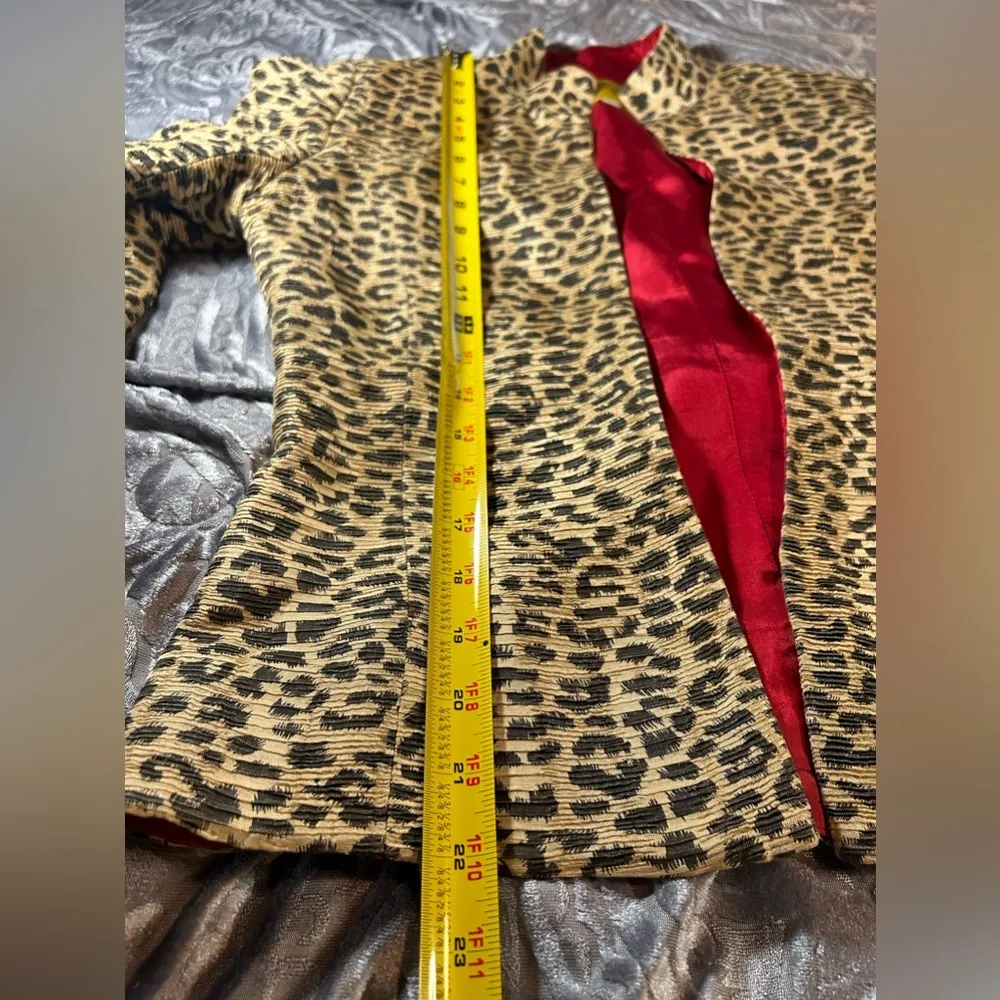 Vintage 90’s Accordion Leopard Print Open Front Jacket Small Tan - Image 10