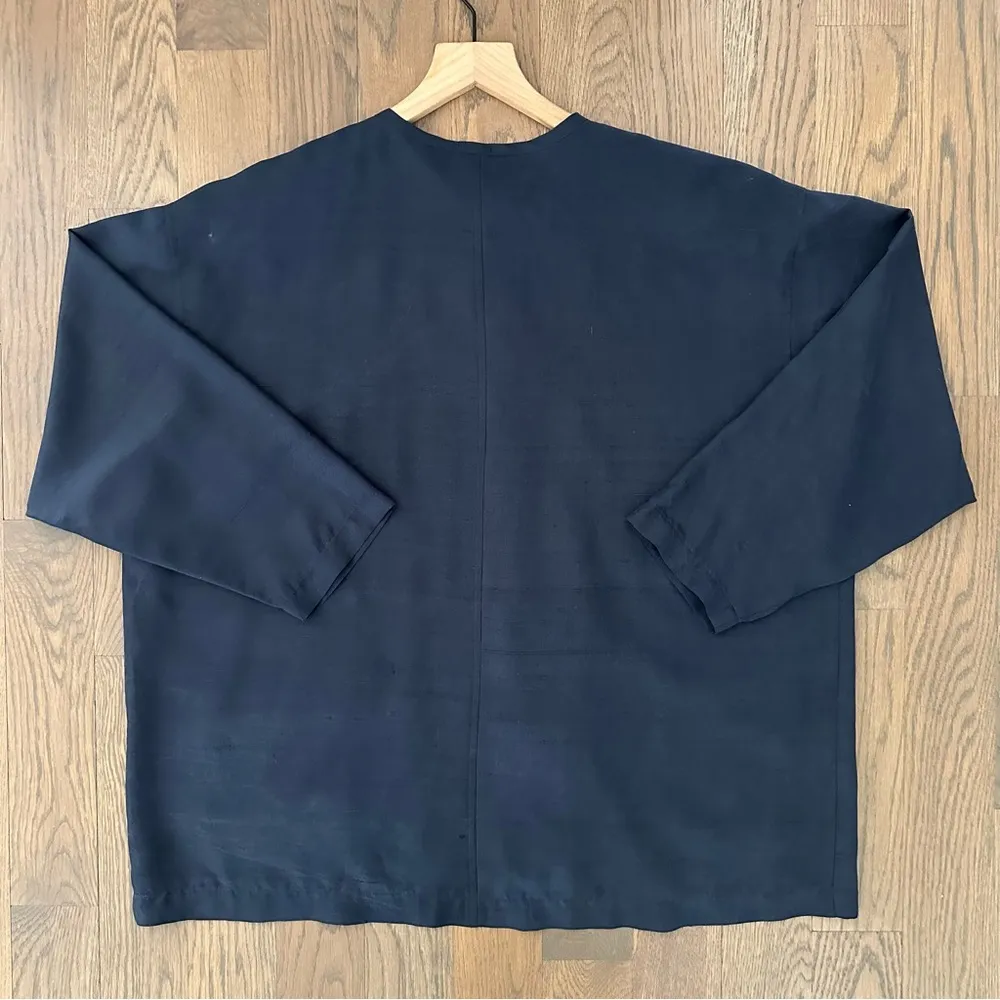 Dosa 100% Washed Silk Boxy Fit Long Sleeve Button Front Top in Navy Blue 2 / M Size M - Image 9