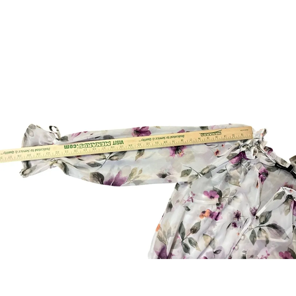 White House Black Market Womens 6 Floral Blouse Ecru Violet Ruffle + Tank NWT - Image 11