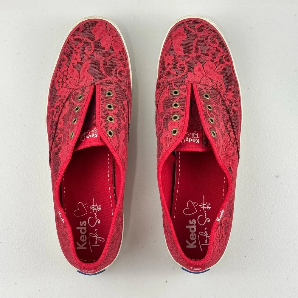 Keds x Taylor Swift 032 Red Lace Slip-On Sneaker Shoes Women's Size 9.5 EUR 40.5 - Image 6