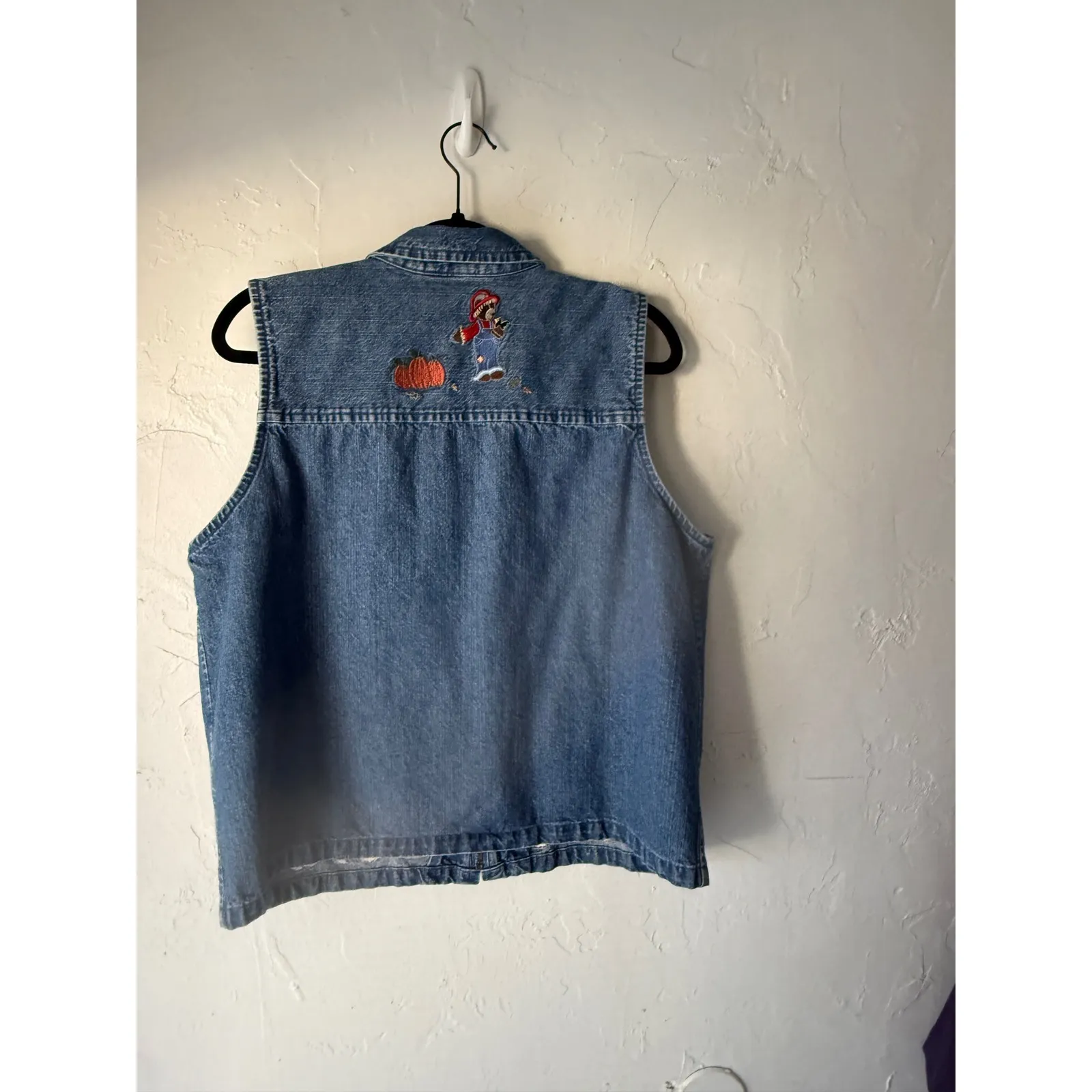 Christopher Banks Vintage 90s Denim Vest Embroidered Teddy Bears Fall Autumn  L - Image 7