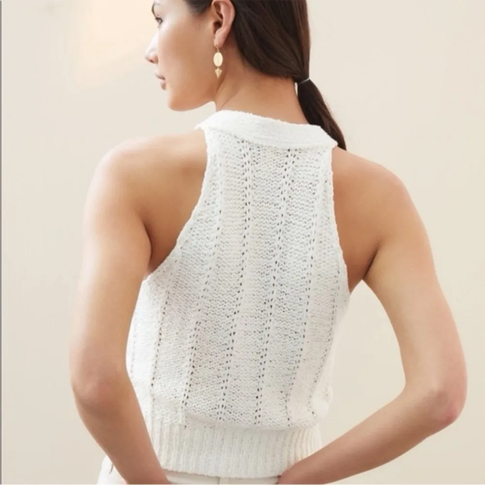Pilcro Anthropologie Cable Knit Sleeveless Sweater Vest Tank Top Cream White XL - Image 4
