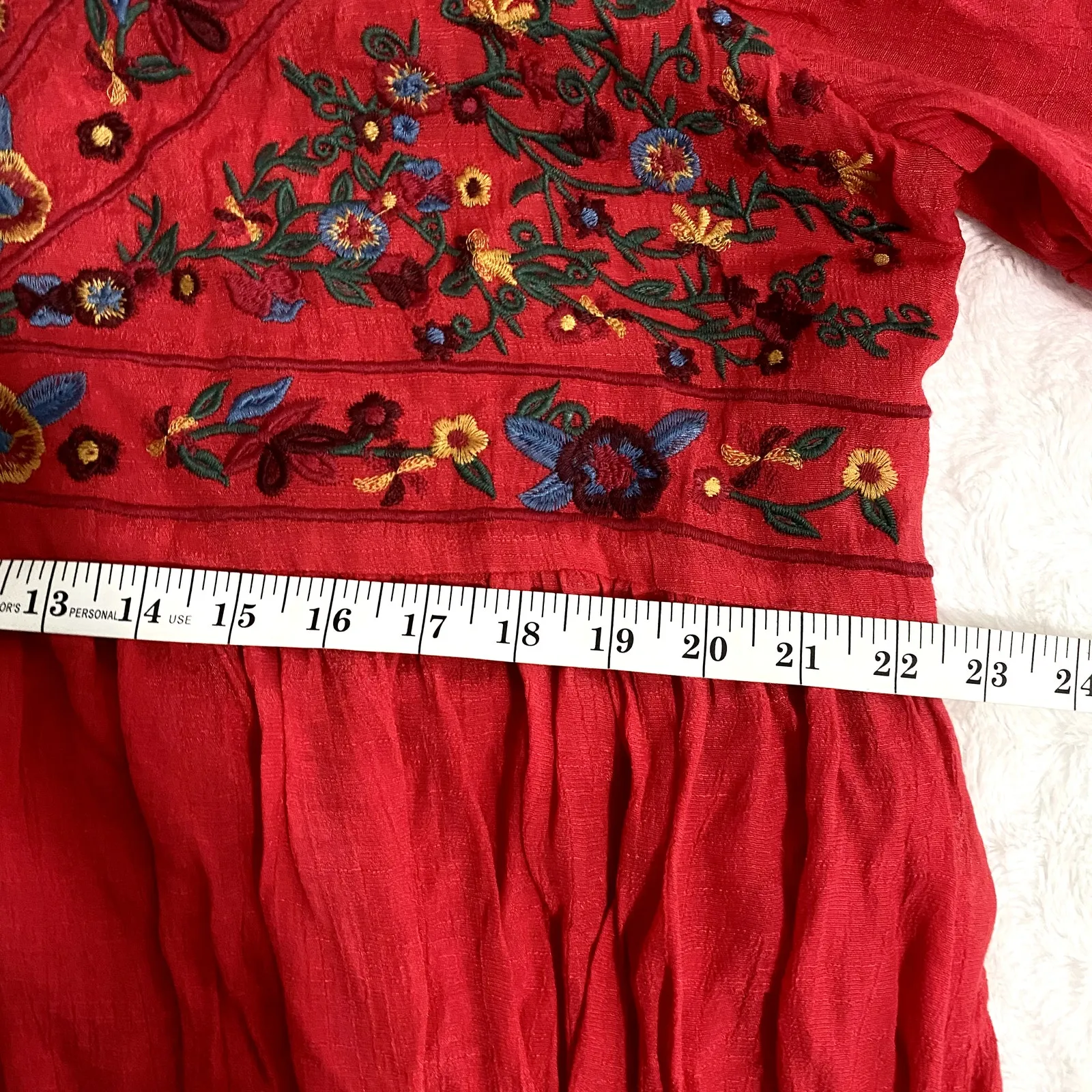 Umgee + Red Floral Embroidered Babydoll Flowy Boho Western Mini Dress 1XL - Image 8