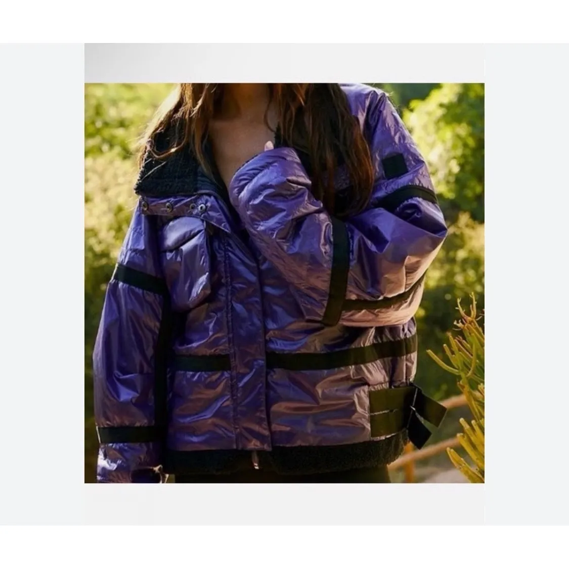FREE PEOPLE Movement Vagabond Fleece Bomber Jacket Royal Purple Coat - Image 2