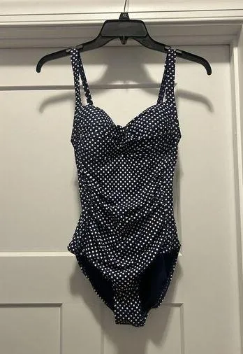 NipTuck Navy Blue And White Polka Dot Size 4 Bathing Suit Cruise Beach Retro - Image 1