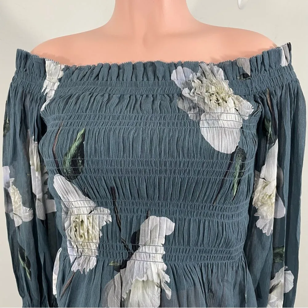 NWT AllSaints Lara Cordelia Off Shoulder Top Size 0 Smoke‎ Grey Floral Blouse - Image 7