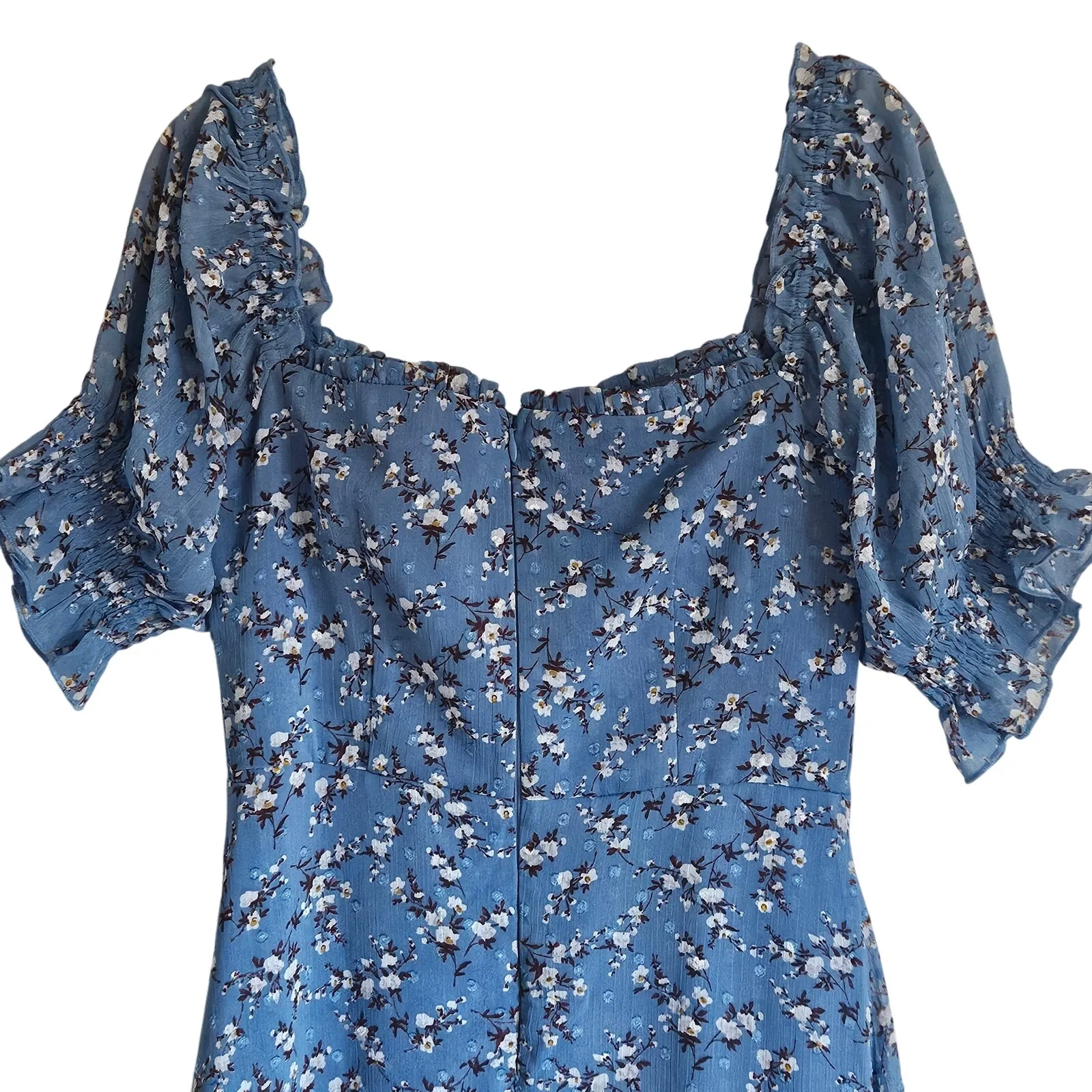 Two Sisters The Label Blue Floral Dress Swiss Dot Slit Midi Length Size‎ US 4 - Image 7