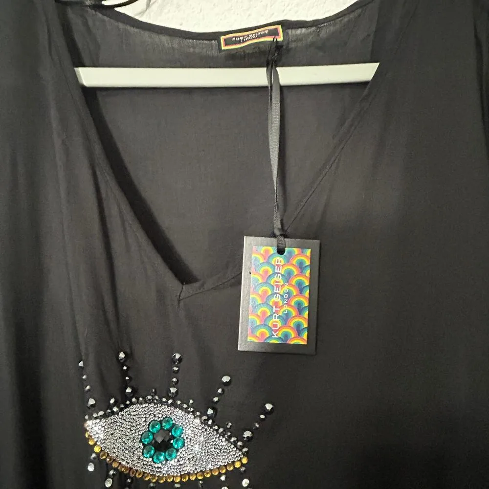 New Kurt Geiger Black Eye Tunic Cover Up Dolman Sleeve Resort Lounge Luxury Sm - Image 12