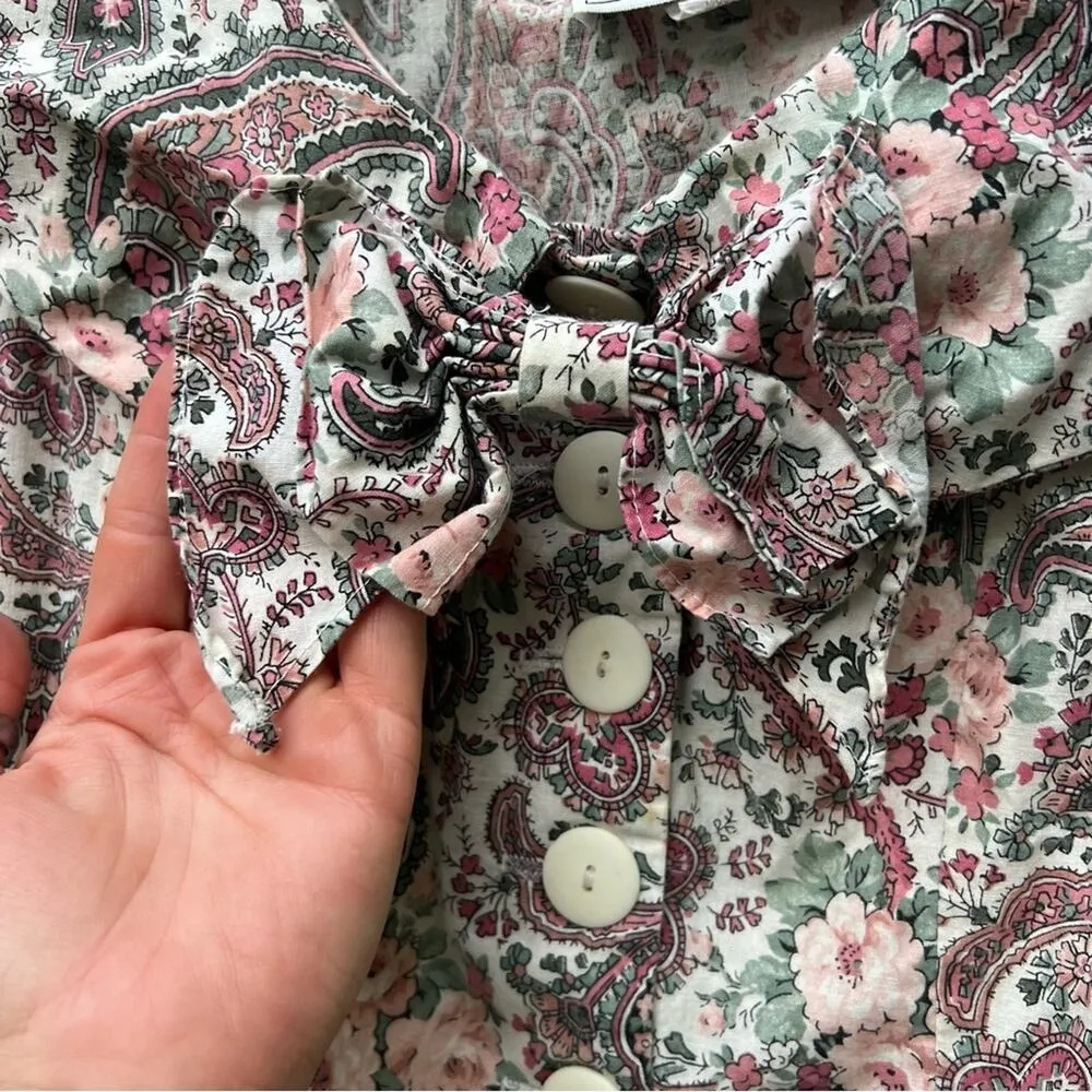 Maggie Lawrence floral drop waist ruffle collar cottage core dress puff sleeves Pink Size M - Image 4