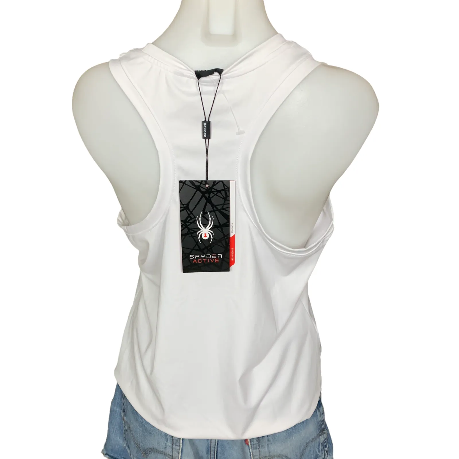 Spyder White Racerback Tank Top LARGE Activewear Wick Away Logo Relax $48 NEW - Image 2