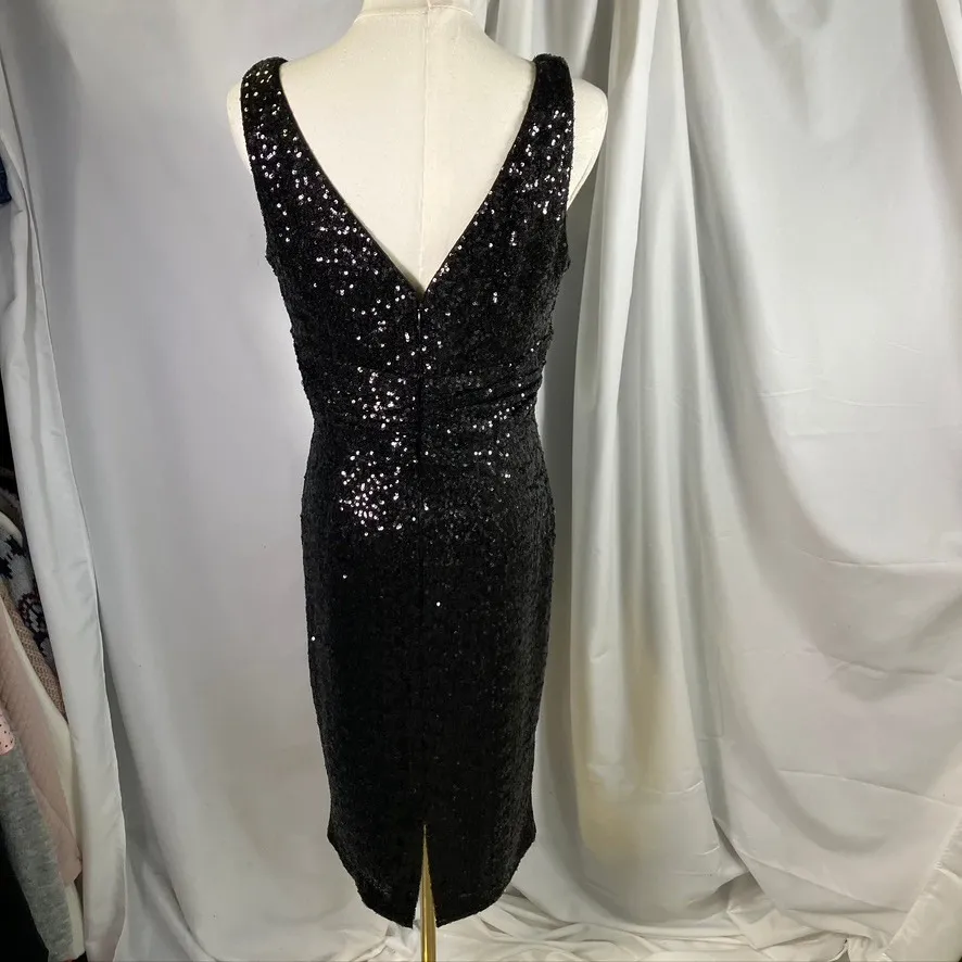 Eliza‎ J Black Sequin Sleeveless  Cocktail Party Dress Size 10 Holiday Midi - Image 11