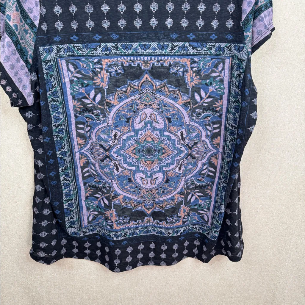 Lucky Brand Black and Blue Tee Women's 2X Geometric Print Scoop Neck Multicolor - Image 6