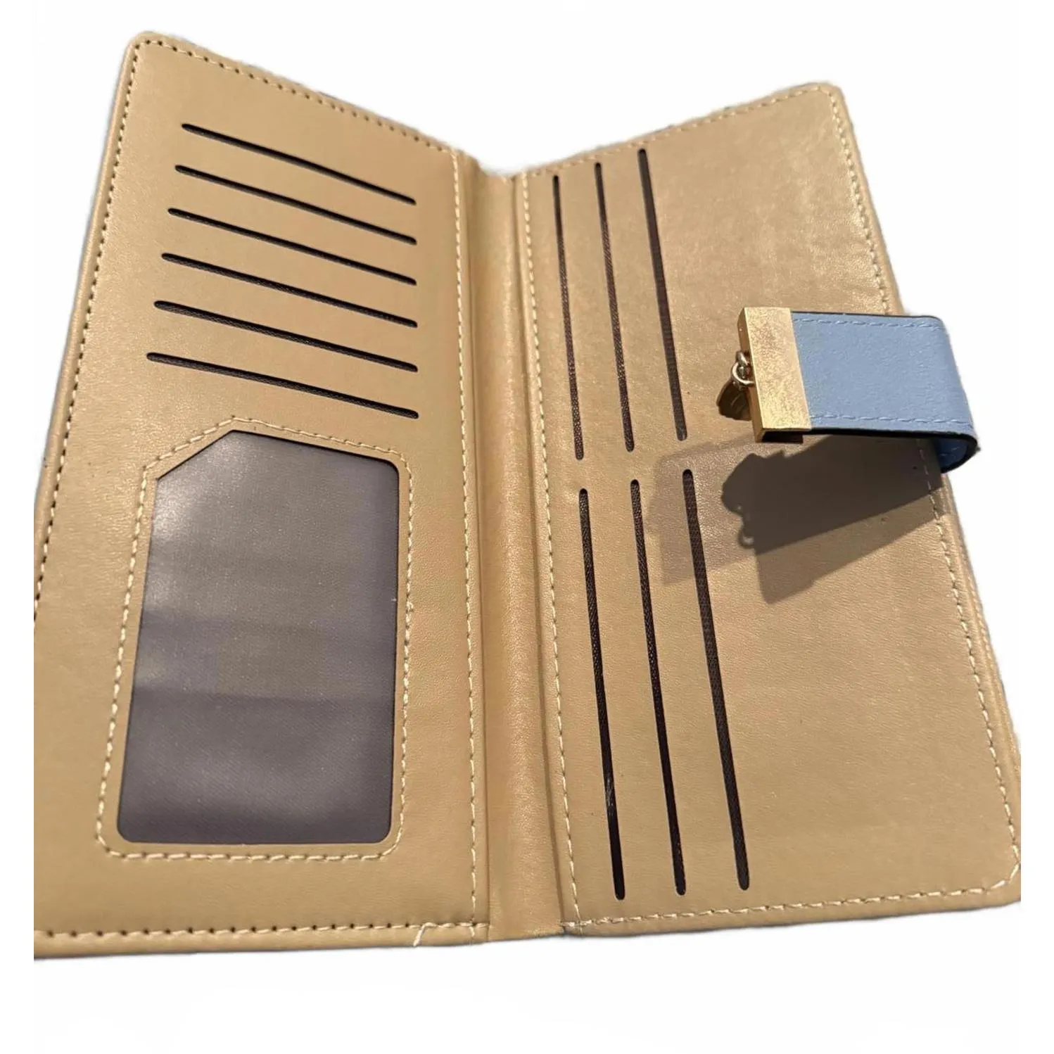 New Women's Envelope Wallet with Gold Leaf Cutouts Blue Coins Bills ID Floral - Image 7