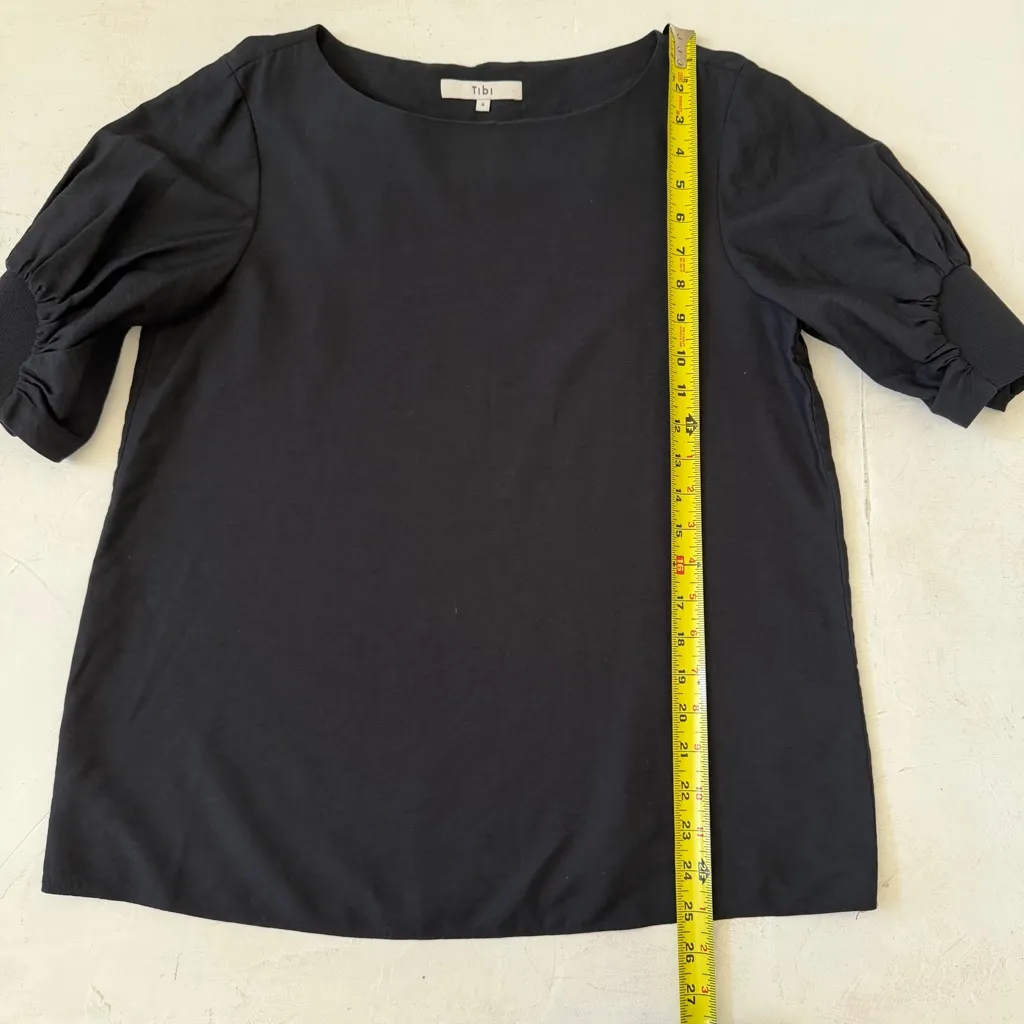 Tibi Black Blouse Top Mixed Media Puffy Sleeves Size 4 - Image 7