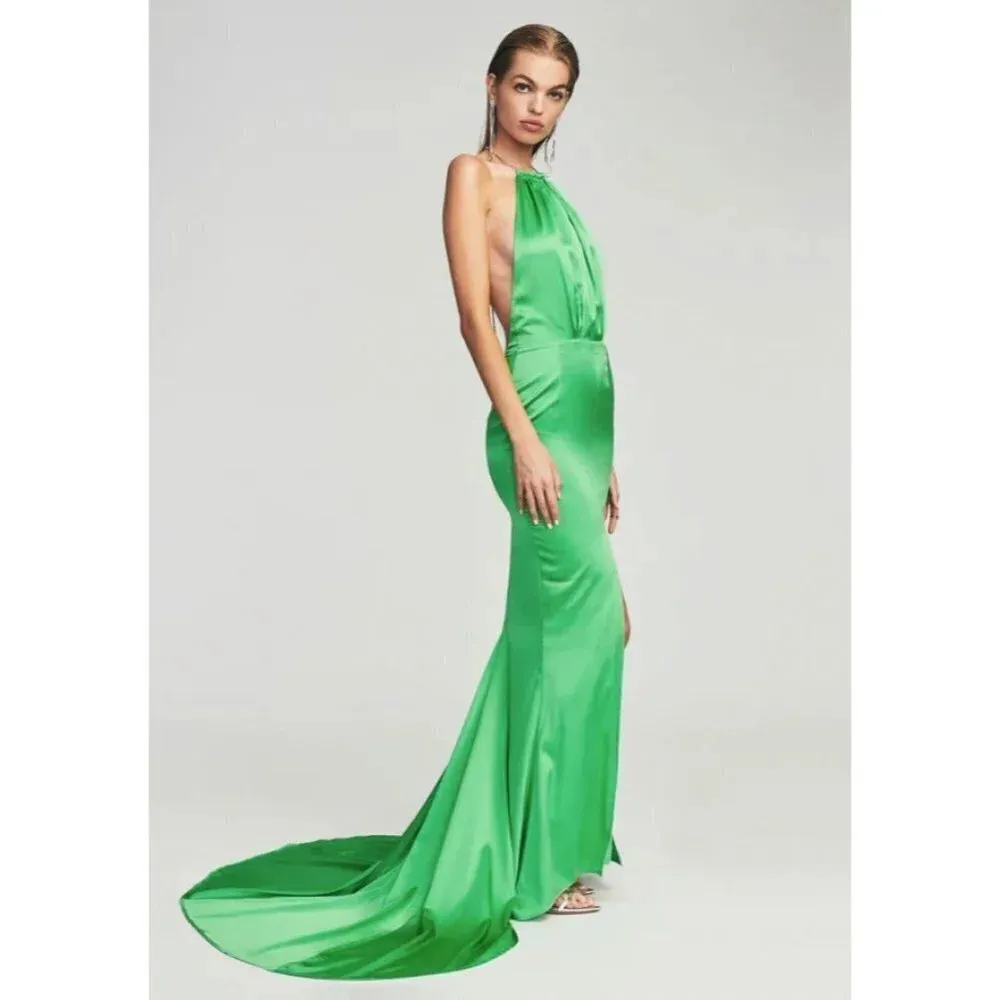 Retrofete Satin Crystal Margot Gown in Green XSmall New. Long Maxi Dress Size XS - Image 13