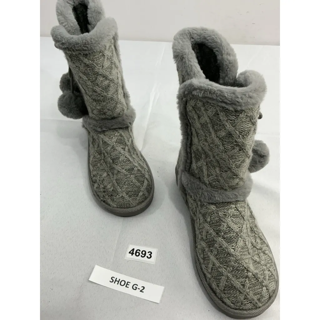 Womans Idina Knit Slip On Sweater Boot Slippers 8 Gray Lined Pom Poms NWOT - Image 2