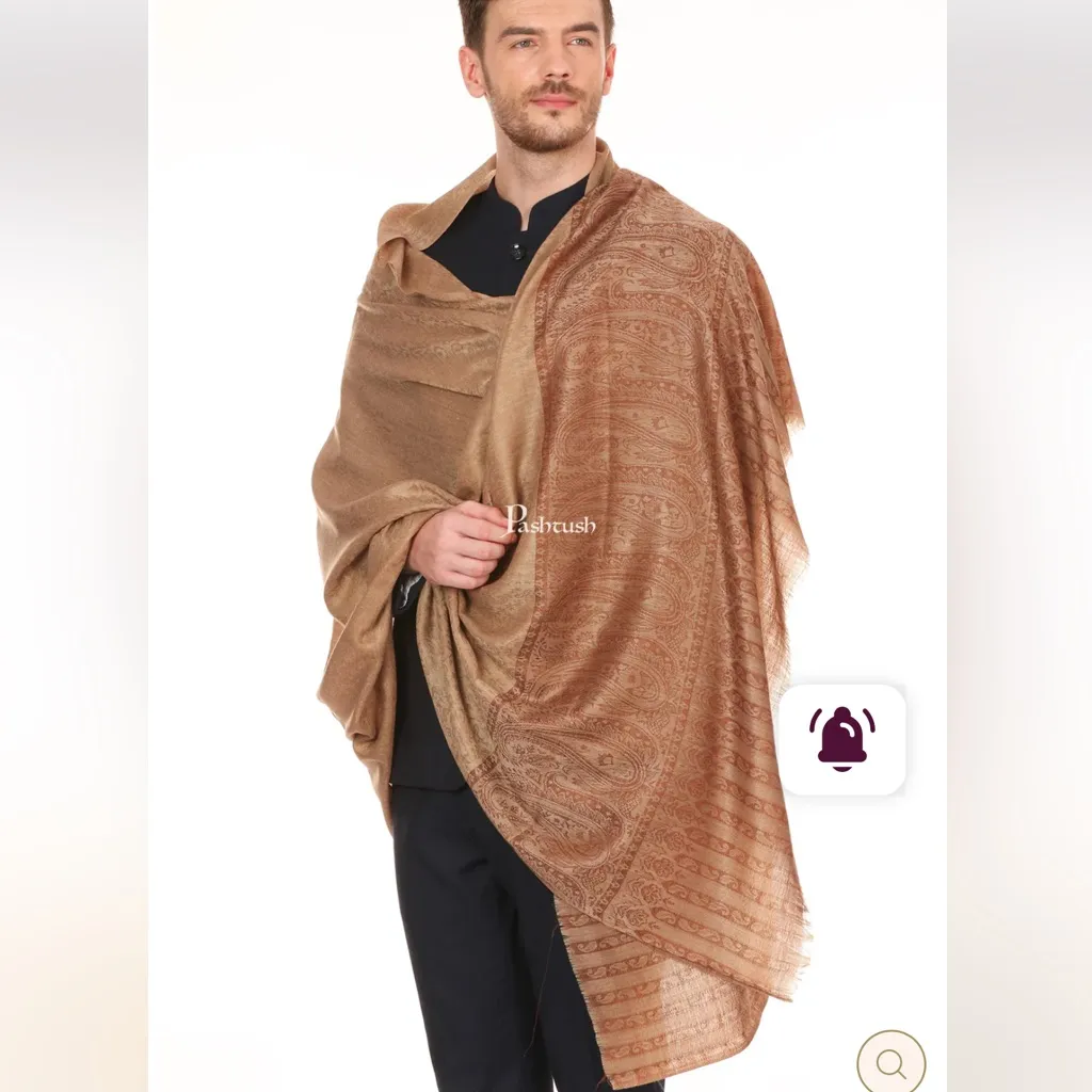 NEW vintage silk shawl Elegant Gold Jacquard Stoles Embroidered wool silk blend - Image 5