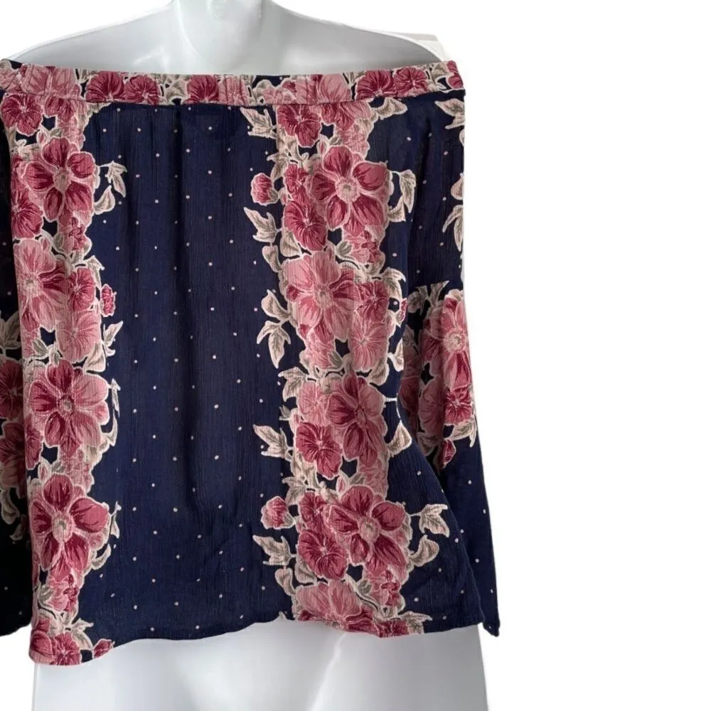 Francesca Floral Polka Dot Off Shoulder Batwing Top Blue Size M - Image 5