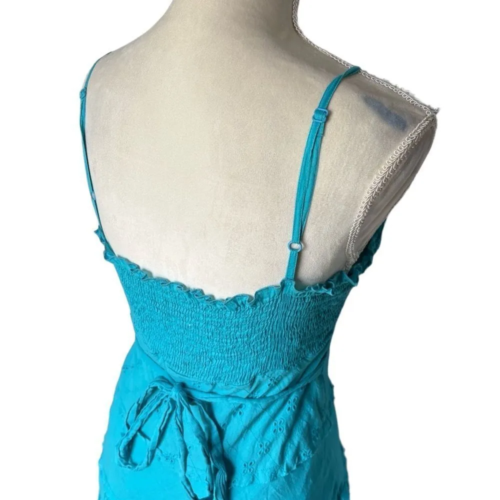 Connected Apparel Dress Medium Aqua Sundress Tiered Eyelet Mesh Fairy Boho Y2K - Image 4