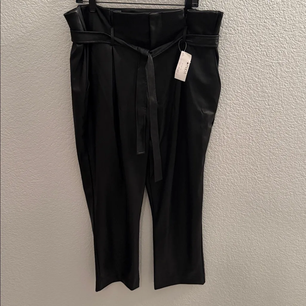 DKNY Belted Sleek Vegan Leather High-Rise Ankle Black Pants Size 18 - Image 2