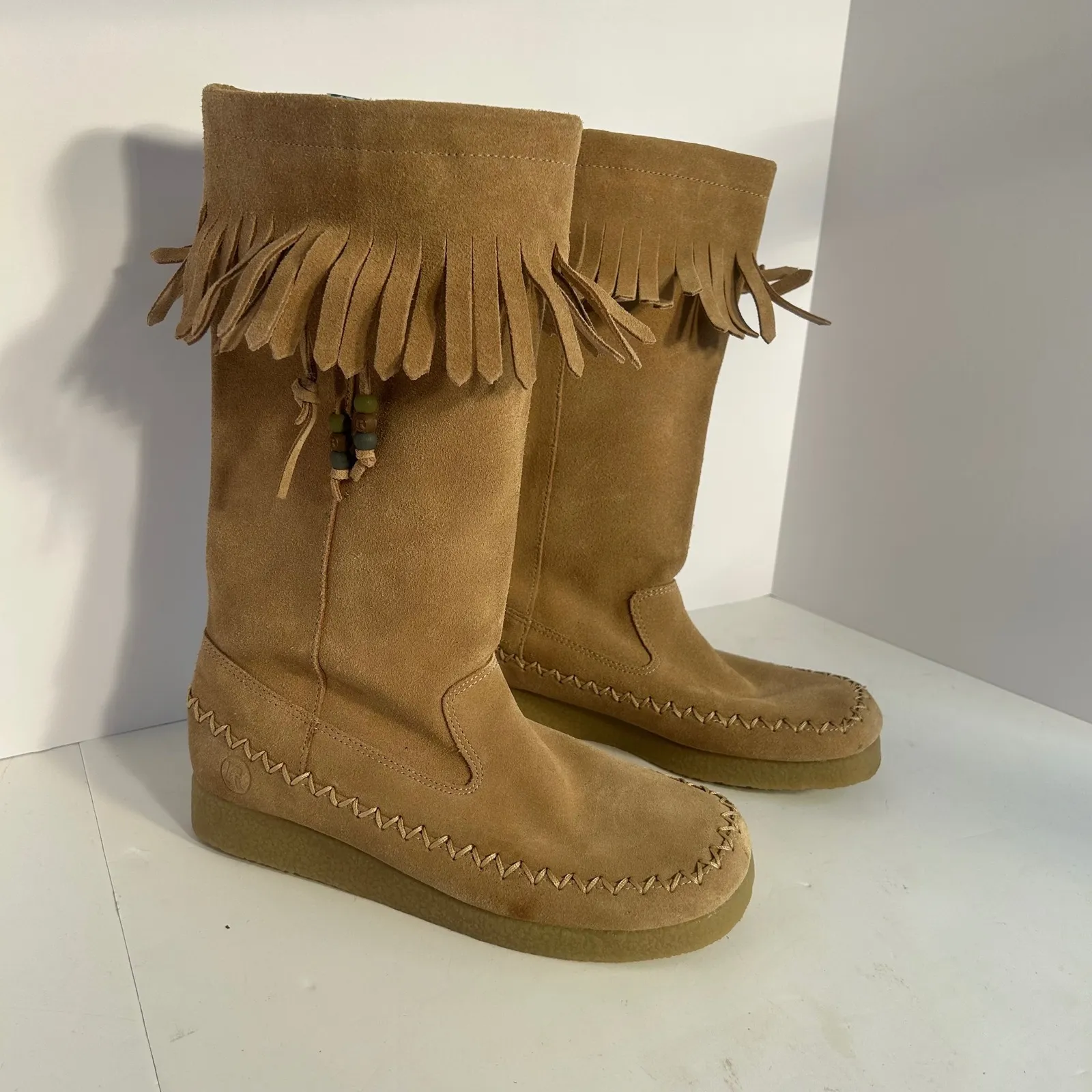 Report Dubai Suede Fringe Tall Boots Tan Moccasin Style Women's Size 7.5 - Image 2