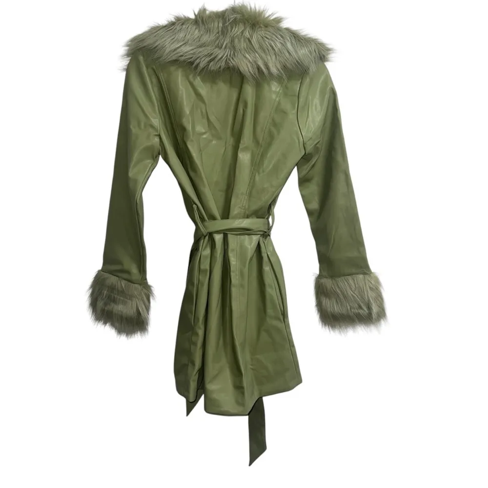 NEW NWT Show Me Your Mumu Penny Lane Faux Leather Wrap Jacket Sage Green - Image 10