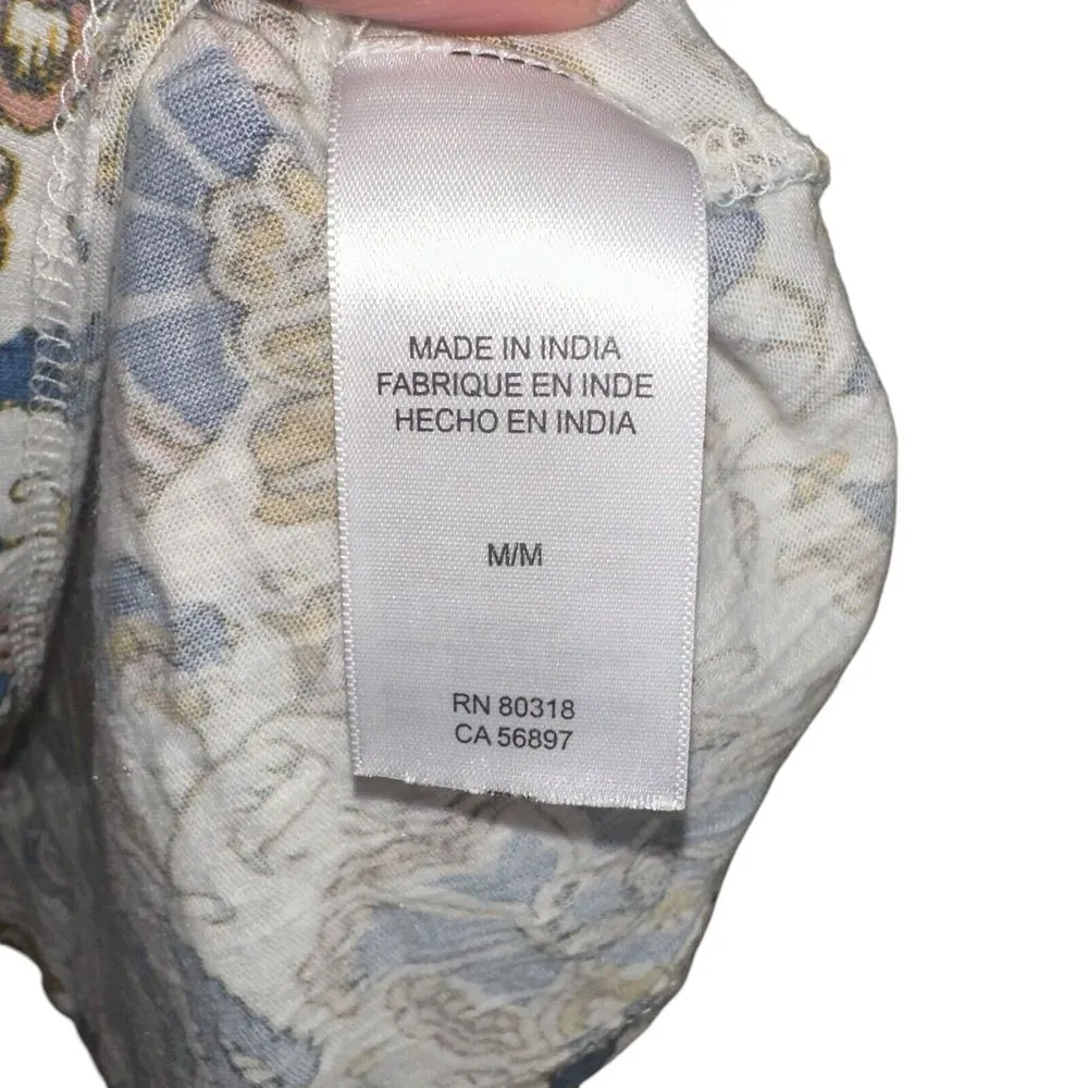 Lucky Brand Womens Blue Creme VTG Y2K Style Floral Boho Indie Ruffled Top Sz‎ M - Image 3