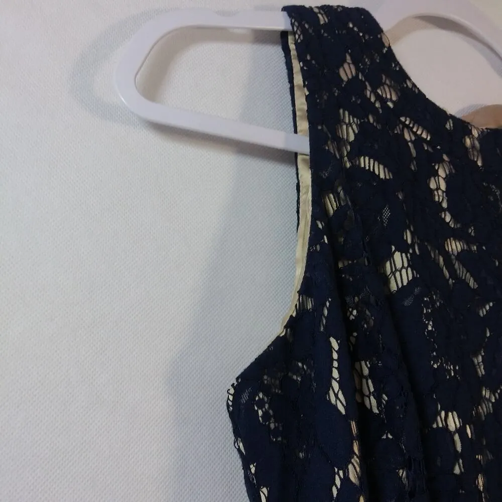 Vince Camuto Blue Floral Lace A-Line Dress Wedding Guest Size 6 - Image 4