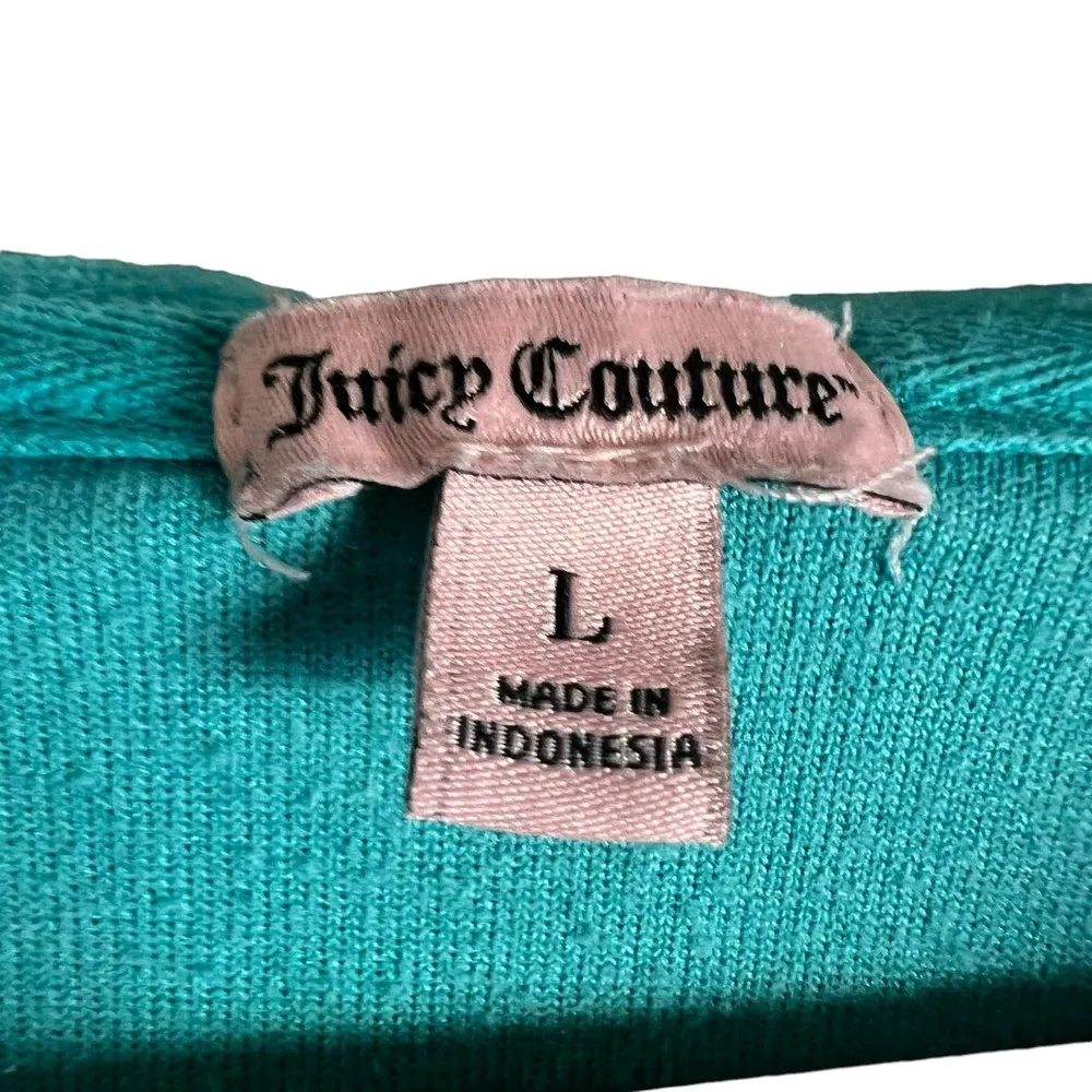 Juicy Couture Teal Blue Velour Y2K Tracksuit Zip Up Hooded Jacket Size Large - Image 2