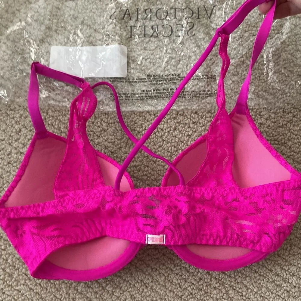 NEW Victoria’s Secret PINK Front Close Push-up Bra Floral Lace Pink Size 32C NIP - Image 11