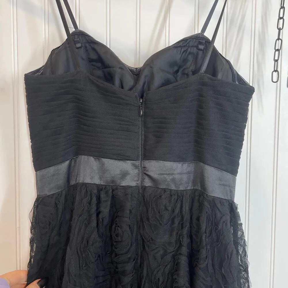 Adrianna Papell Black V-Neck Pleat Bodice Rosette Ball Gown Dress Size 4 - Image 8