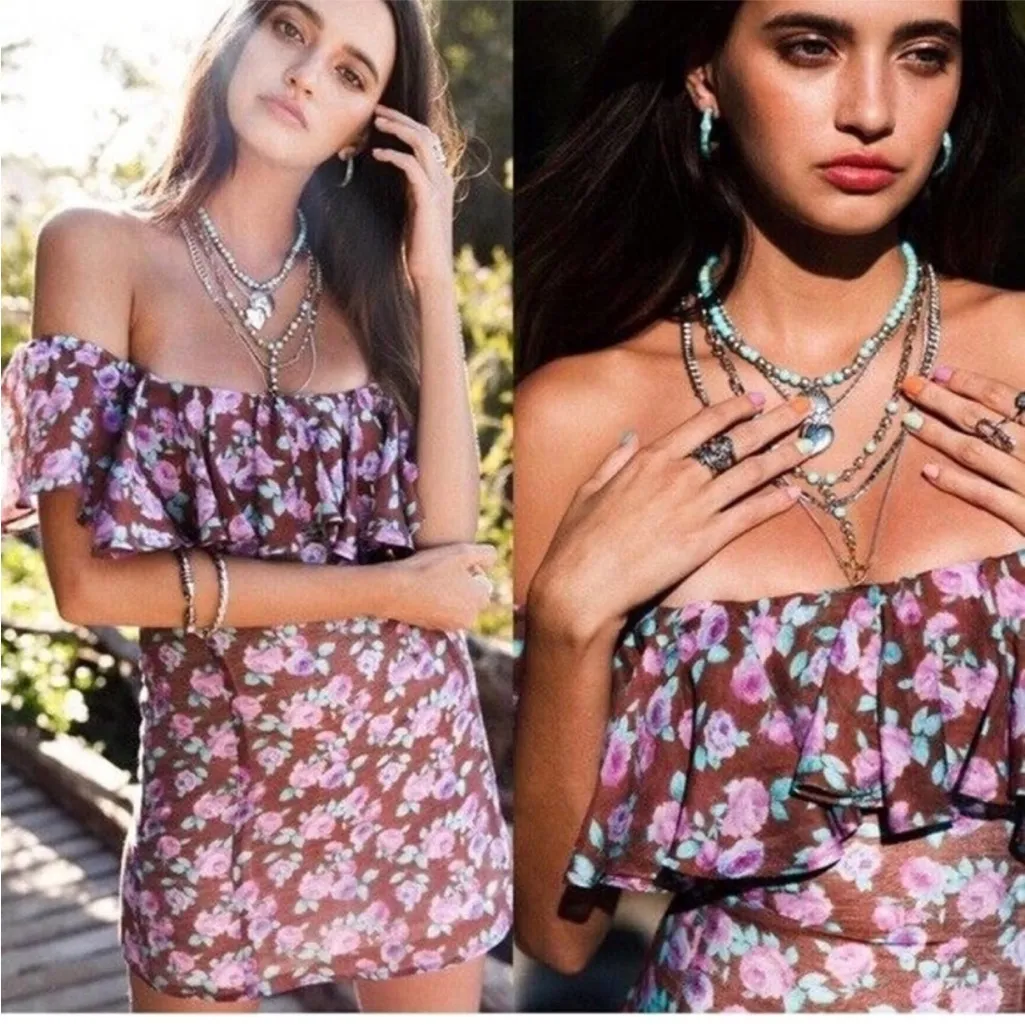Vanessa Mooney Joelyn Floral Print off The Shoulder Mini Dress Sz Small - Image 2