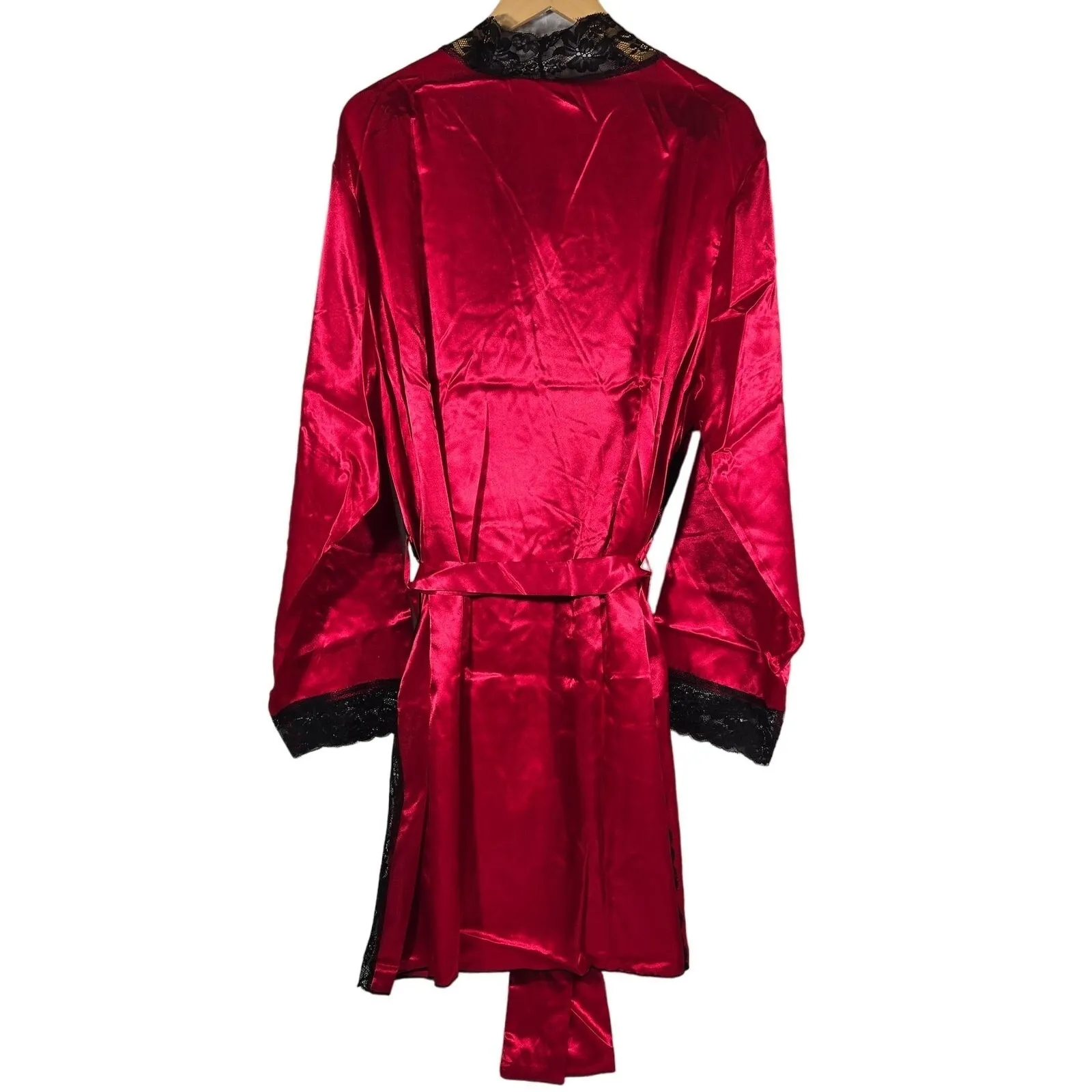 Frederick's‎ of Hollywood Satin Barkberry and Black Aspen Mae Belted Robe 1X NWT - Image 2