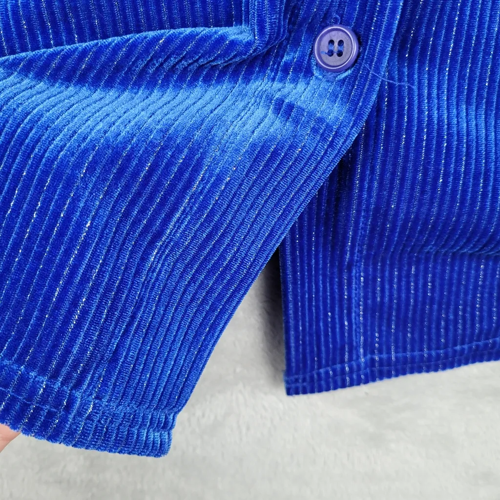 Soft Surroundings Women's Textured Velvet Boyfriend Shirt Sapphire Blue Size M - Image 10