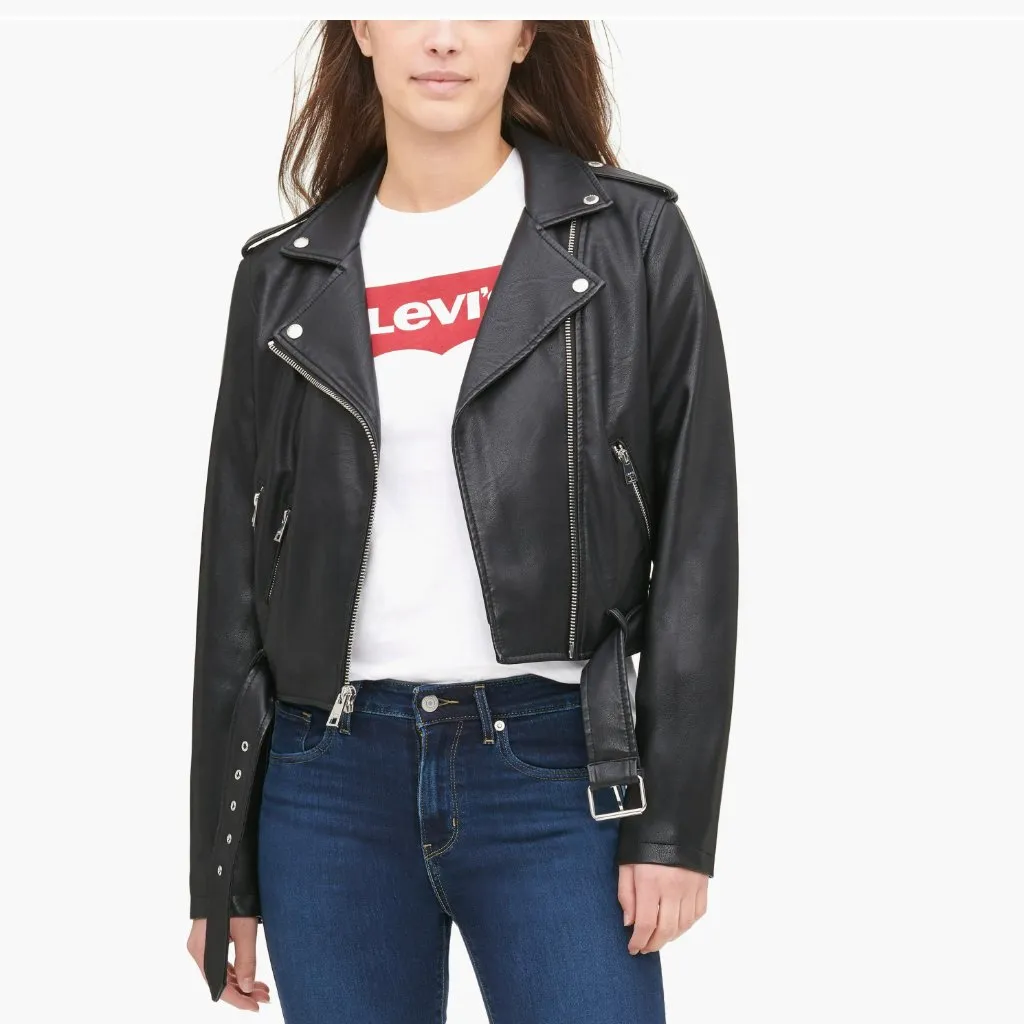 NWT $150 Levi's Faux Leather Fashion Belted Moto Jacket Black SZ-3X - Image 4