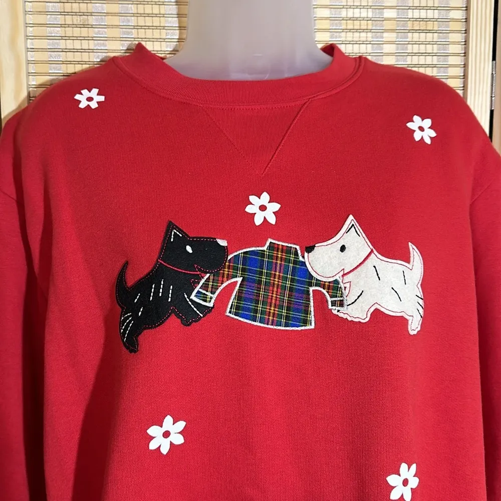 Studio Works & Co Vintage Y2K Red Sweatshirt Scottie Westie Dogs Large NWT - Image 6