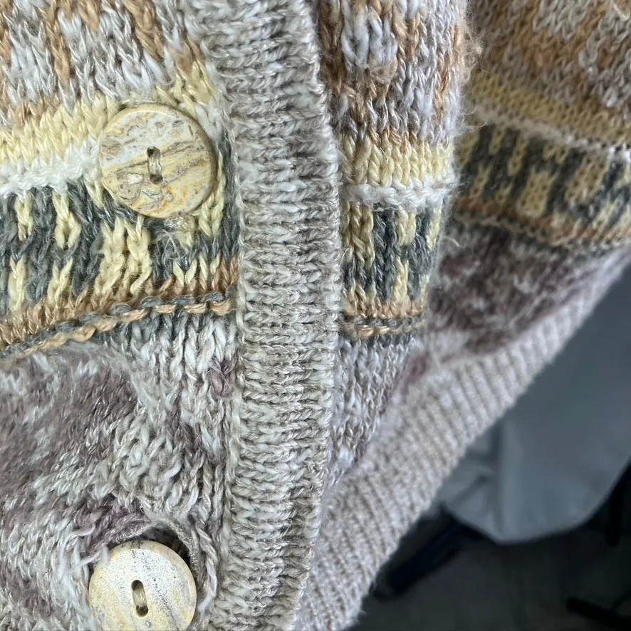 Talbots Women's Cardigan Sweater M Irish Linen Blend Button Front Knit Beige VTG - Image 7