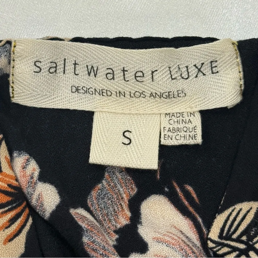 Saltwater Luxe Floral Jumpsuit Cropped Wide Leg Black Small Boho Hippie Beachy - Image 9