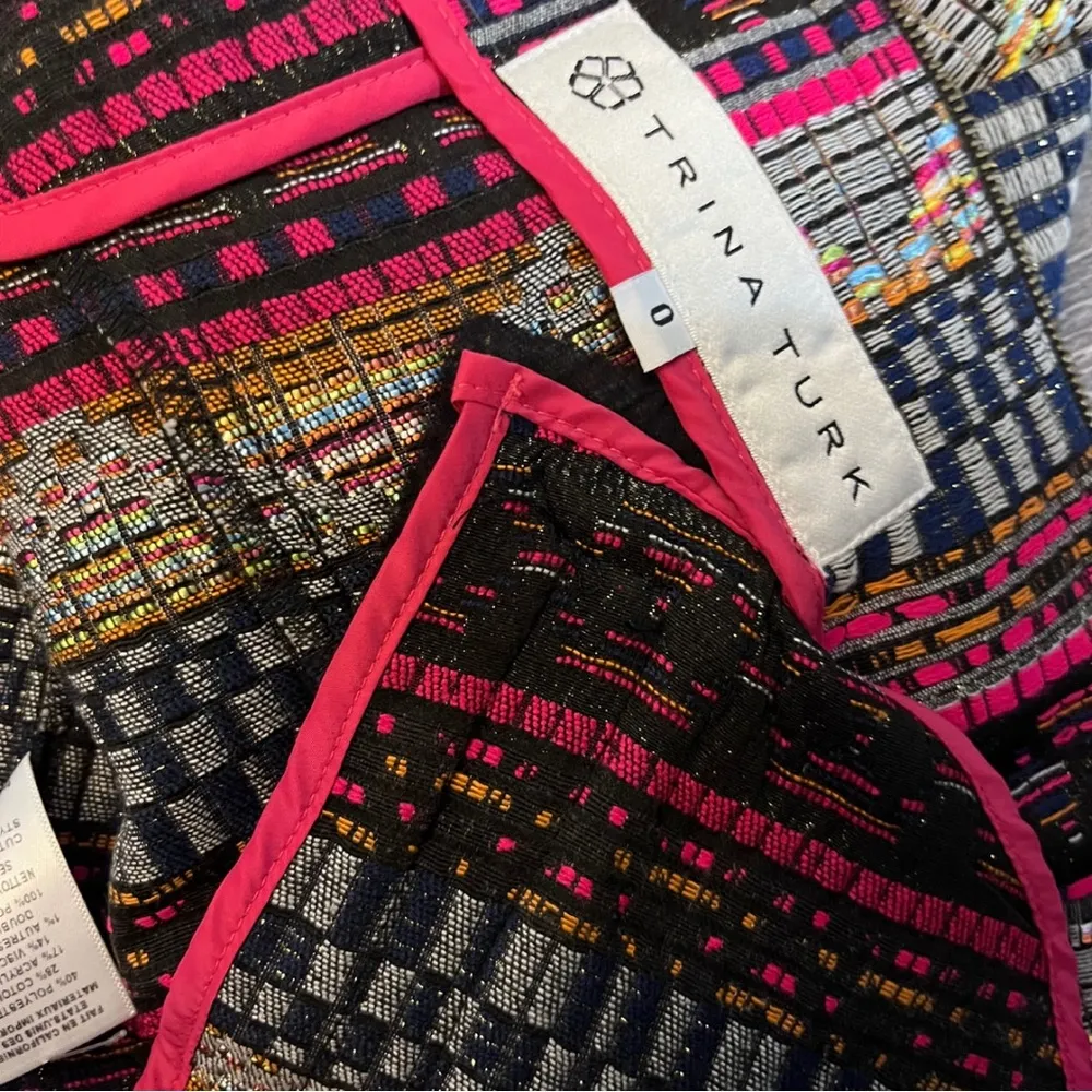 Red Multi Baja Tweed Printed layke Jacquard Zip Blazer size 0 - Image 4