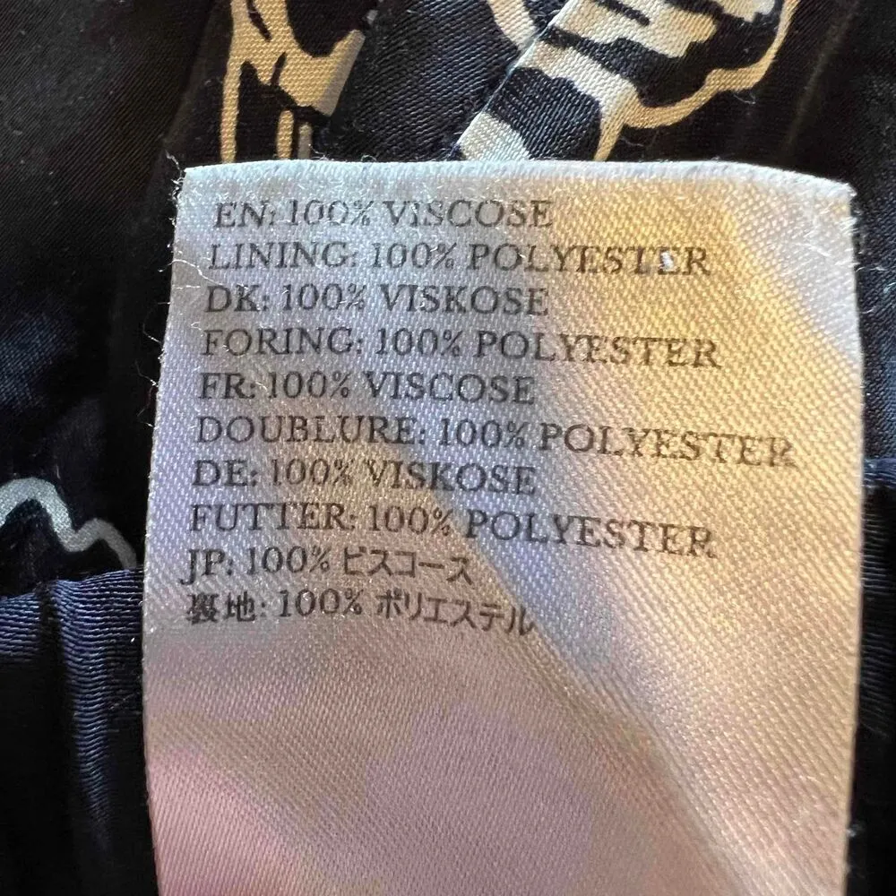 Stine Goya Dark Navy Blue Silky Wide Leg Floral Pattern Pants Elastic Waist XS - Image 8